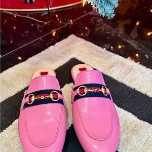 Gucci Pink Leather Mules with Gold Accents